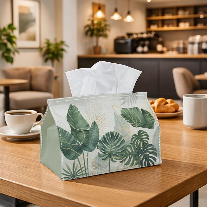 1pc of Contemporary Botanical Tissue Box Featuring a Tropical Leaf Design with Golden Accents, Ideal for Use in a Car Or Office. This Decorative Napki