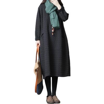 JINJUDUO Длинная Длинная Похудение Туника Макси Свободная Однотонная Плюс 2XL Женское Платье, Осень/Зима/Весна, Рукав, Платье, Посадка, Цвет, Хлопок, Стройнящее, Размер,