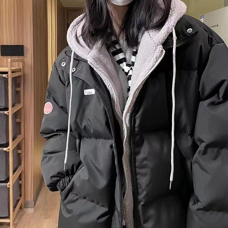 Модное хлопковое пальто средней длины с капюшоном, женское утепленное с цветными блоками, новый зимний стиль для студентов, теплая куртка