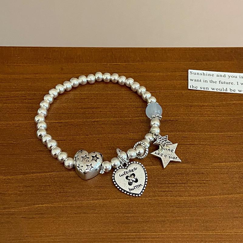 Новый серебряный браслет с подвеской в ​​виде звезды из бисера, модный эластичный браслет из веревки для женщин и девочек, ювелирный подарок