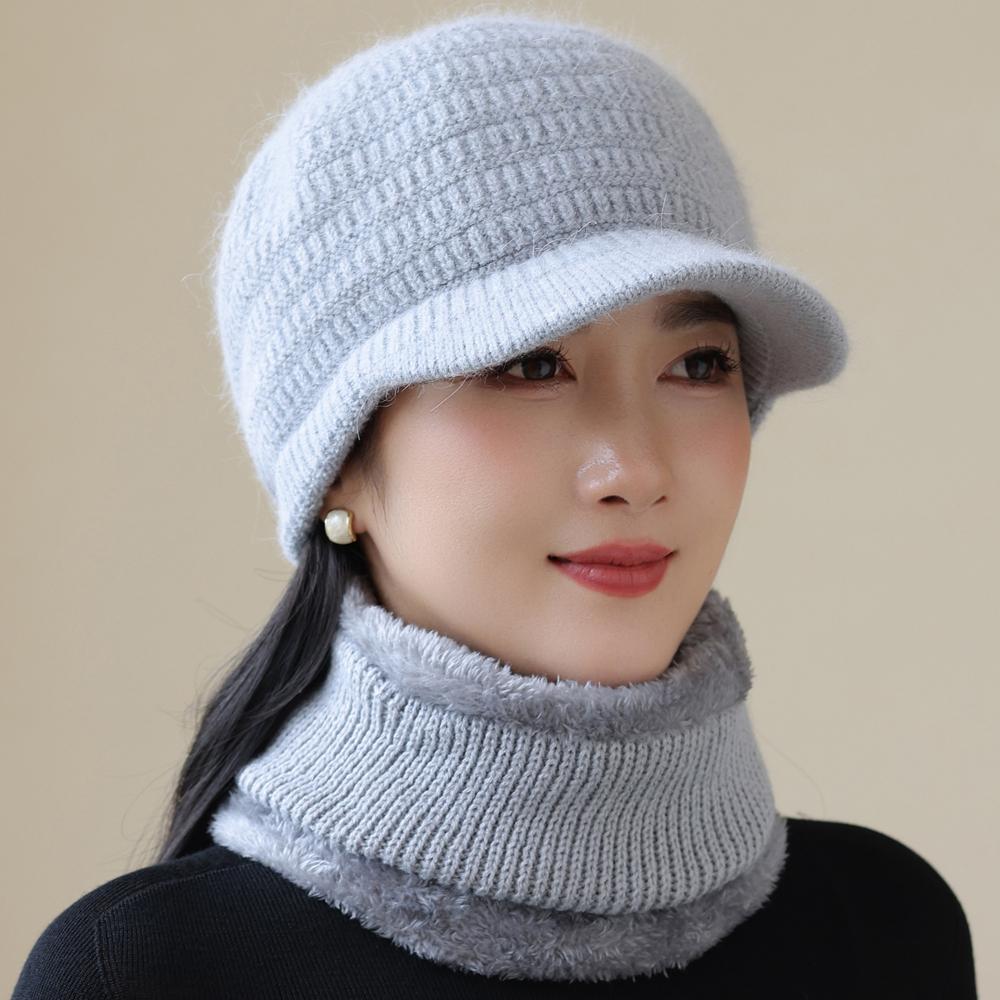 Новая женская зимняя шапка Модный теплый комплект Плюшевая подкладка из искусственного меха Теплые шапки для женщин Повседневная шапка-бини из кроличьего меха Зимняя уличная вязаная шапка Костюм