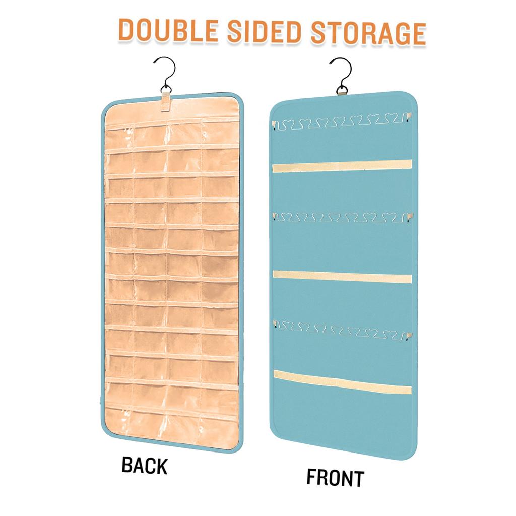 1 Pcs Hanging Jewelry Organizer Storage Roll With Hanger Metal Hooks Double-Sided Jewelry Holder For Earrings Necklaces Rings