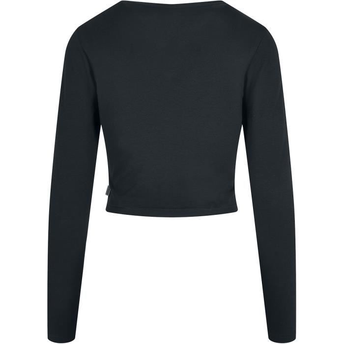 T-shirt Manches Longues - URBAN CLASSICS - Ladies Organic Cropped Longsleeve - Noir - Regular - Femme