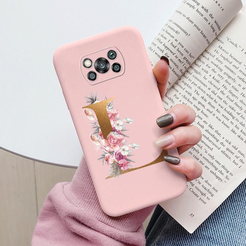 Чехол-буклет для Poco X3 NFC PocoX3 Pro Задняя крышка Ретро Цветы Розовый Черный Мягкий ТПУ Чехол с инициалами Для Xiaomi Poco X 3 Pro