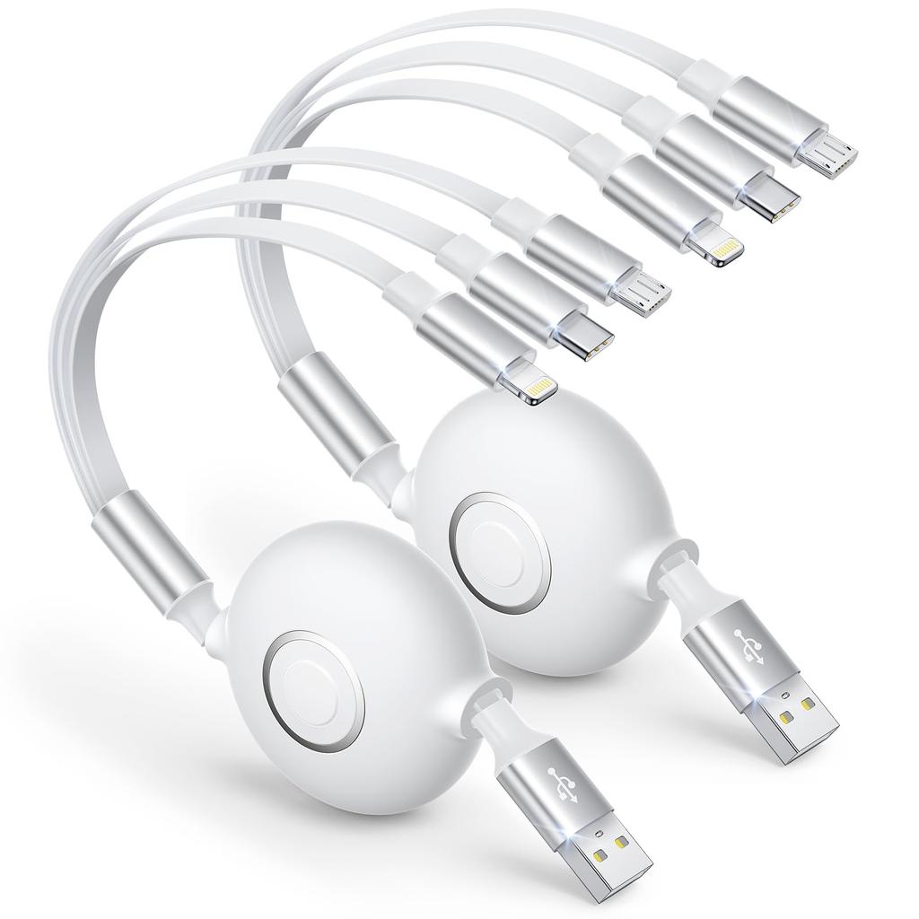 Aioneus Retractable Charging Set of iPhone Charging Cable USB Micro USB iPhone Pro Galaxy Pixel Switch 3-in-1 Cable, 2, Multi-Charging Cable, Reel,