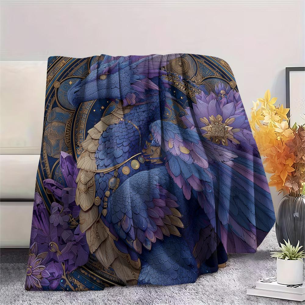 Purple Dragons Print Flannel Blanket, High quality Comfortable for All Seasons, Home Decor, Warmth and Comfort