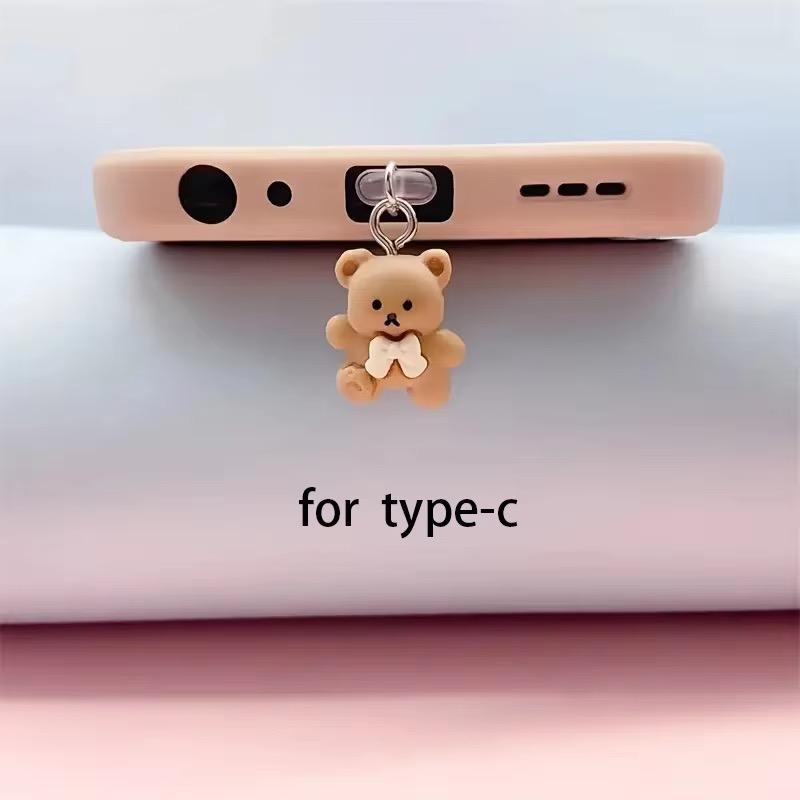 Cute Teddy Bear Phone Dust Plug For Iphone For Samsung Type-C Interface Decorative Accessories Dust Cover Dust Cover Kawaii