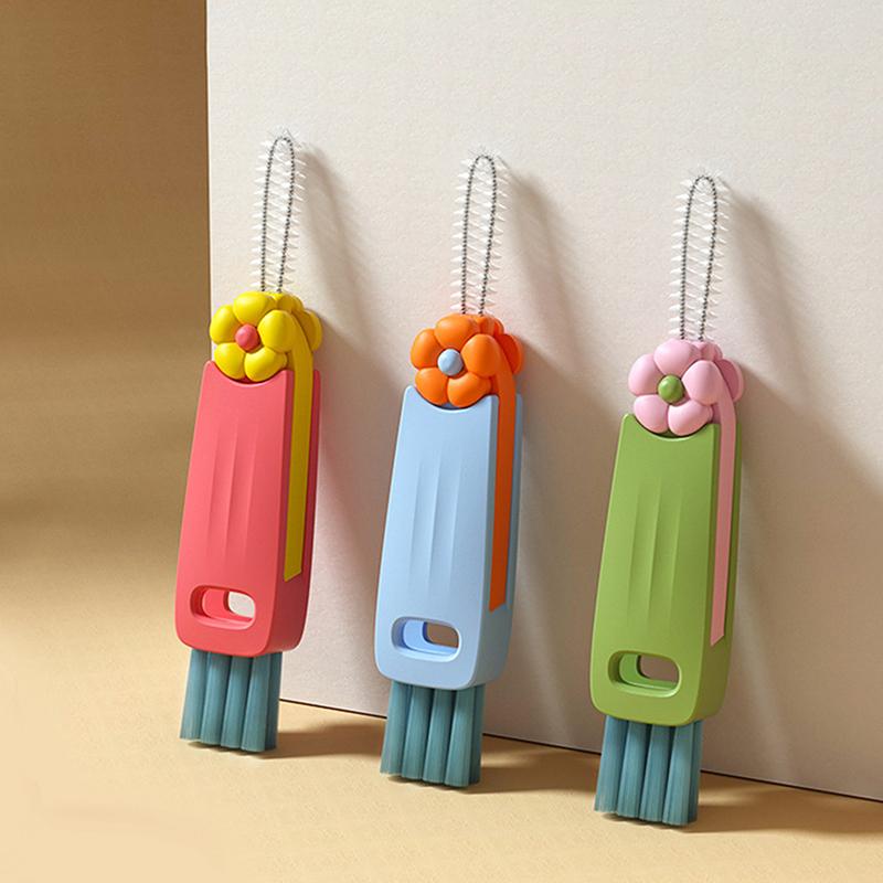 Щетка для крышки цветочной чашки, щетка для чистки пазов в углублениях чашек, щетка для чистки стаканов для воды «три в одном», щетка для чистки бутылок с трубочкой