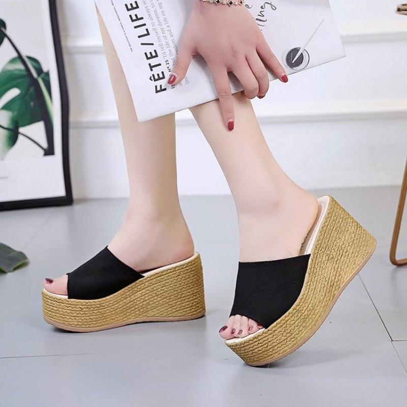 Элегантные женские тапочки на платформе, женские летние кожаные женские туфли на высоком каблуке, уличные нескользящие повседневные пляжные сандалии на каблуке, женская обувь