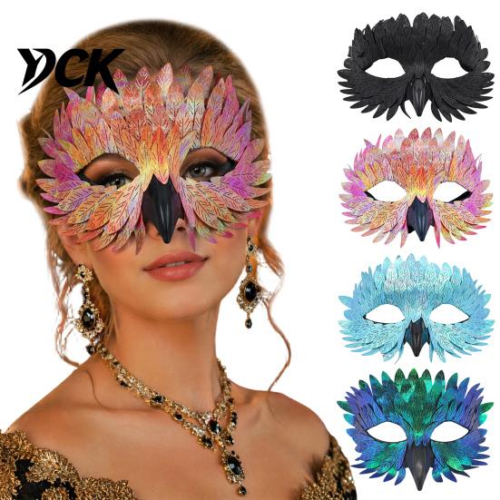 Plastic Feather Masque Bird Masquerade Masque, Iridescent Half Face Comfortable for Festivals with 3D Beak Halloween Costume, Cosplay Party