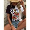 Summer Round Neck 3D Poker Printed Top Fashionable Casual Short Sleeved Women's T-shirts