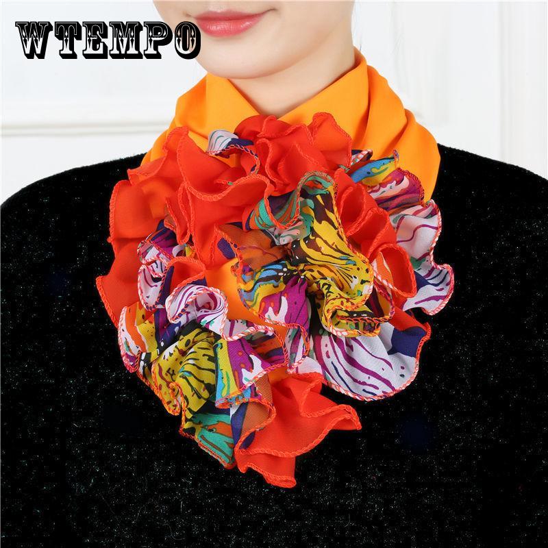 Цветной цветочный принт, шифоновый шейный платок, дышащие оборки, поддельный воротник, стильный съемный декоративный шарф