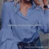 Мода 2024 Женская 100% Хлопковая Однотонная Повседневная Рубашка на Пуговицах с Лацканами и Рукавами Полуфонарик