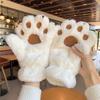 Cute Cartoon Bear and Cat Paw Plush Gloves for Girls - Warm, Thick Winter Riding Gloves with Neck Strap.