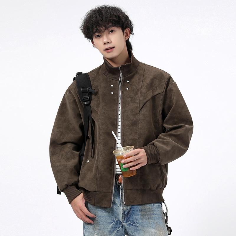 M-XL Spring and Autumn Men's Leather Jacket Season New Large Size Jacket Men's Lapel PU Leather Jacket Men's Corduroy Loose Trend Brand