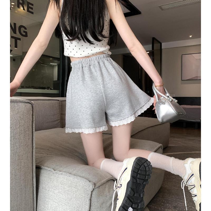 Sports Shorts Women's New Korean Version of Loose Lace Lace Elastic High-waisted Temperament Casual A-line Wide-leg Pants To Wear