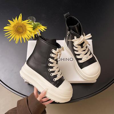 Yueyu европейские товары круглый носок шнуровка маффин толстая подошва ботинки Мартин женские 2025 новые небольшой подъем высоты высокий верх обувь на платформе прилив