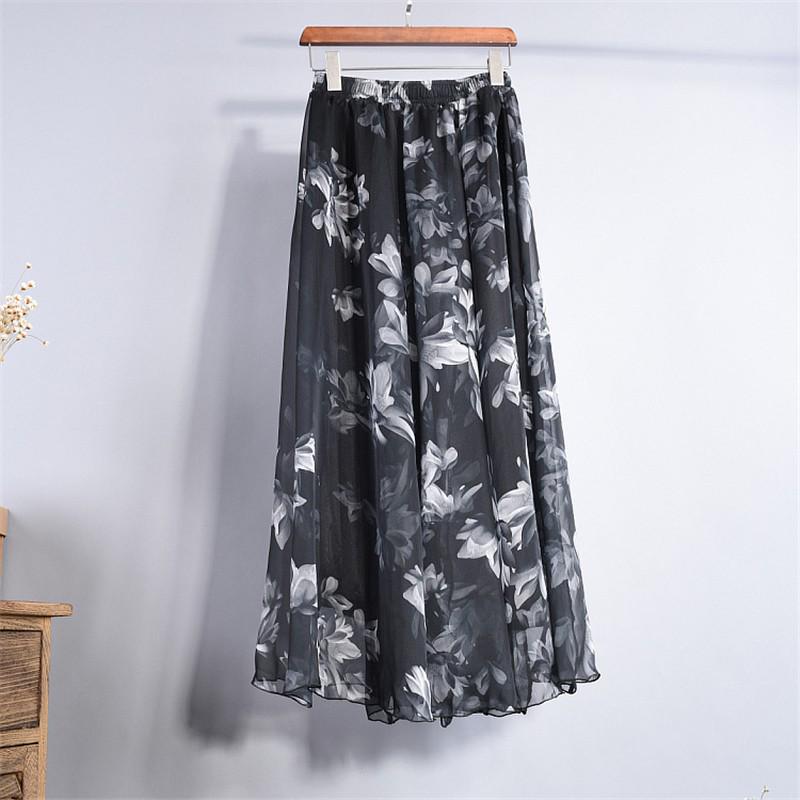 Women Boho Floor-Length Long Beach Party Loose Flare Vintage Bohemia Chiffon Floral Printed Skirts