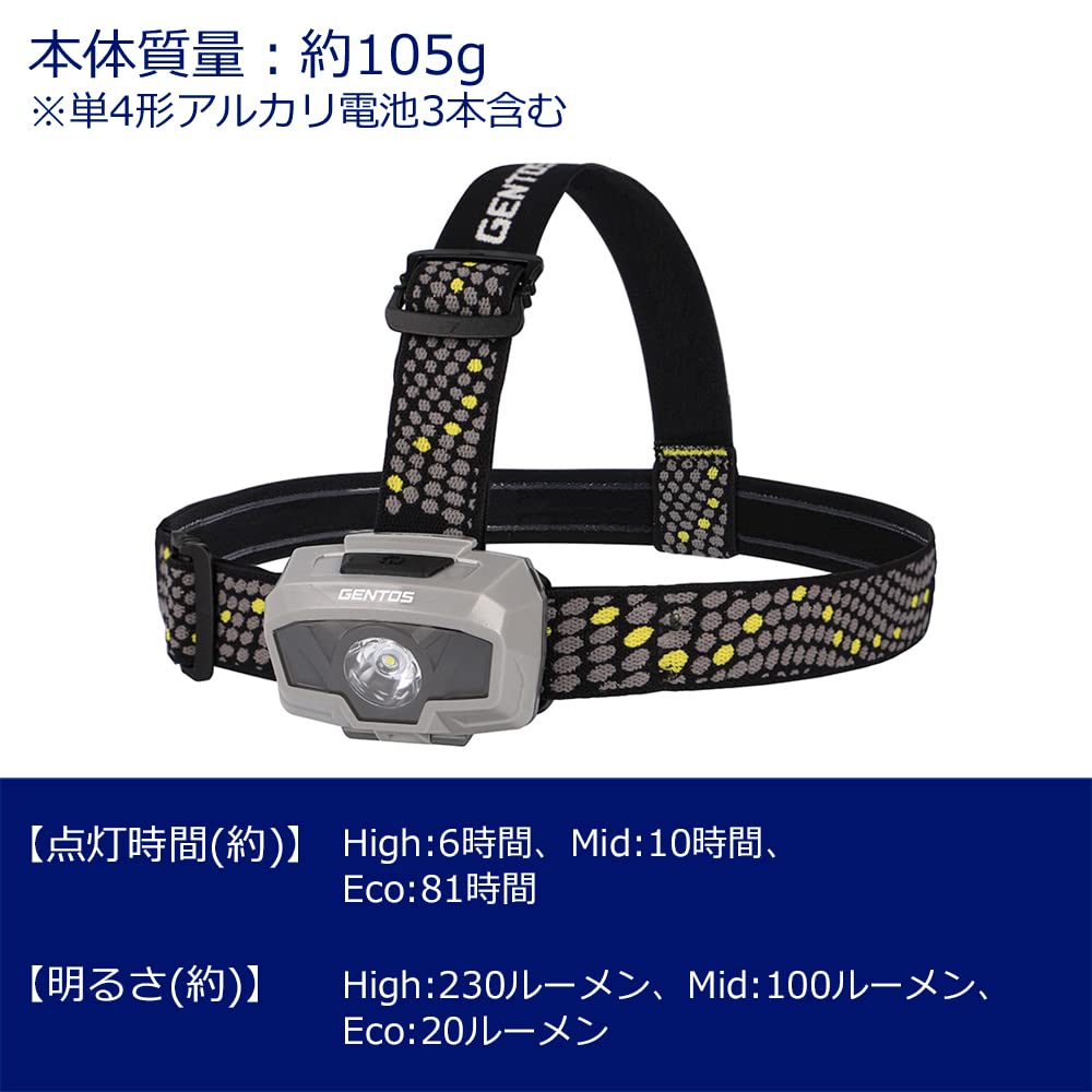 GENTOS LED Headlight 230 Lighting 6 Uses 3 AAA Batteries Combibreaker [Brightness lumens/Practical hours/Dustproof/Splashproof] CB-101D