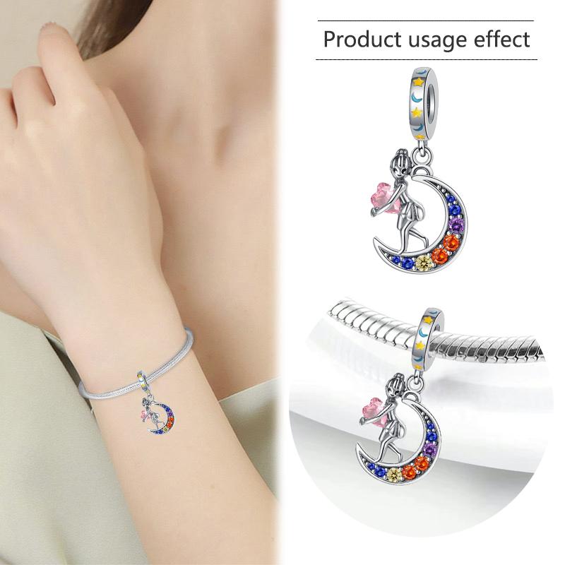 Серебро 925 Пробы Синее Звездное Небо Радуга Шарм-Кулон DIY Браслет Ювелирные Изделия Подарок для Женщин Мужчин Модные Аксессуары