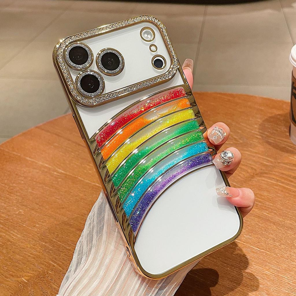 Для iPhone 17 Promax Чехол для телефона Гальванизированный стразами для Apple 16 Блестящая пудра Роскошный 15 Чехол с радужным переливающимся песком