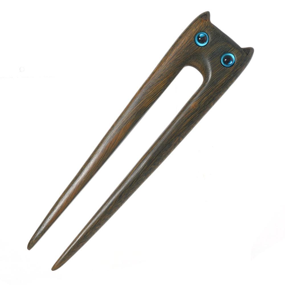 Vintage Sandalwood Cat Hairpin Wooden Blackwood Kitty Hair Stick Antique Boys/Girls