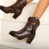 Retro Round Toe Chunky High Heels Brown Womens Boots With Tassel Extra Plus Size 46 47 47 Luxury Woman Shoes Ankle Boots