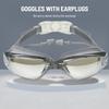 Swimming Goggles with Attached Earplugs Anti-Fog No Leaking Comfortable Electroplated Swim Goggles with Box for Adult Women Men Youth