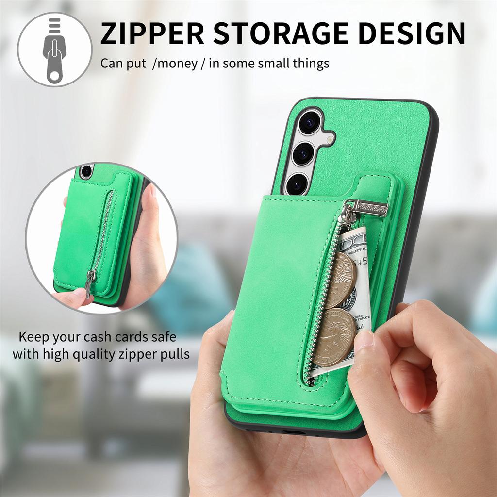 For Samsung Galaxy S25+ Case Magnetic Detachable Zipper Card Holder Leather Phone Back Cover