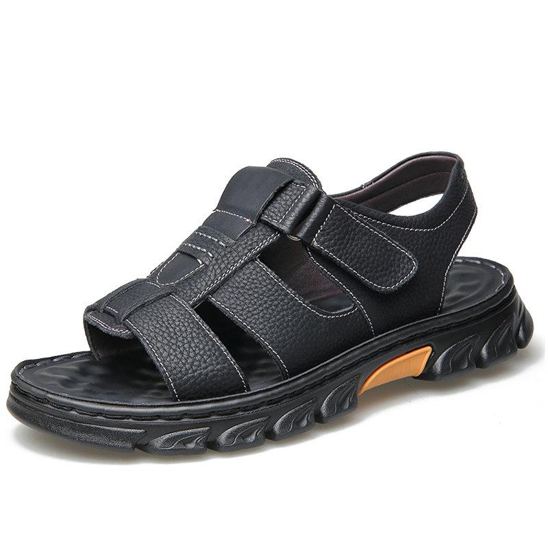 Римские сандалии, мужские летние новые сандалии и тапочки, мужские кожаные сандалии для взрослых, пляжная обувь на толстой подошве, нескользящие кожаные сандалии с открытым носком