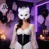 Lightweight Cosplay Animal Mask Long Fur White Fox Half Face Mask, Halloween Masquerade Elegant Fairy for Ancient Style Photoshoot Party Performance