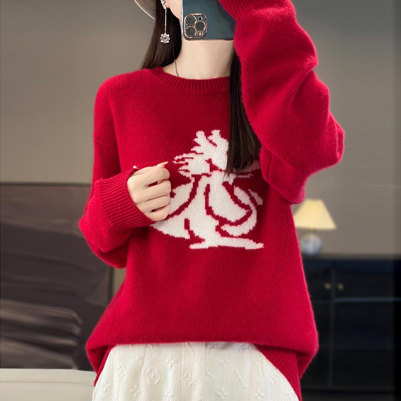 INDFS Women's Fashion Casual Fall Winter Long Sleeve O-Neck Sweaters