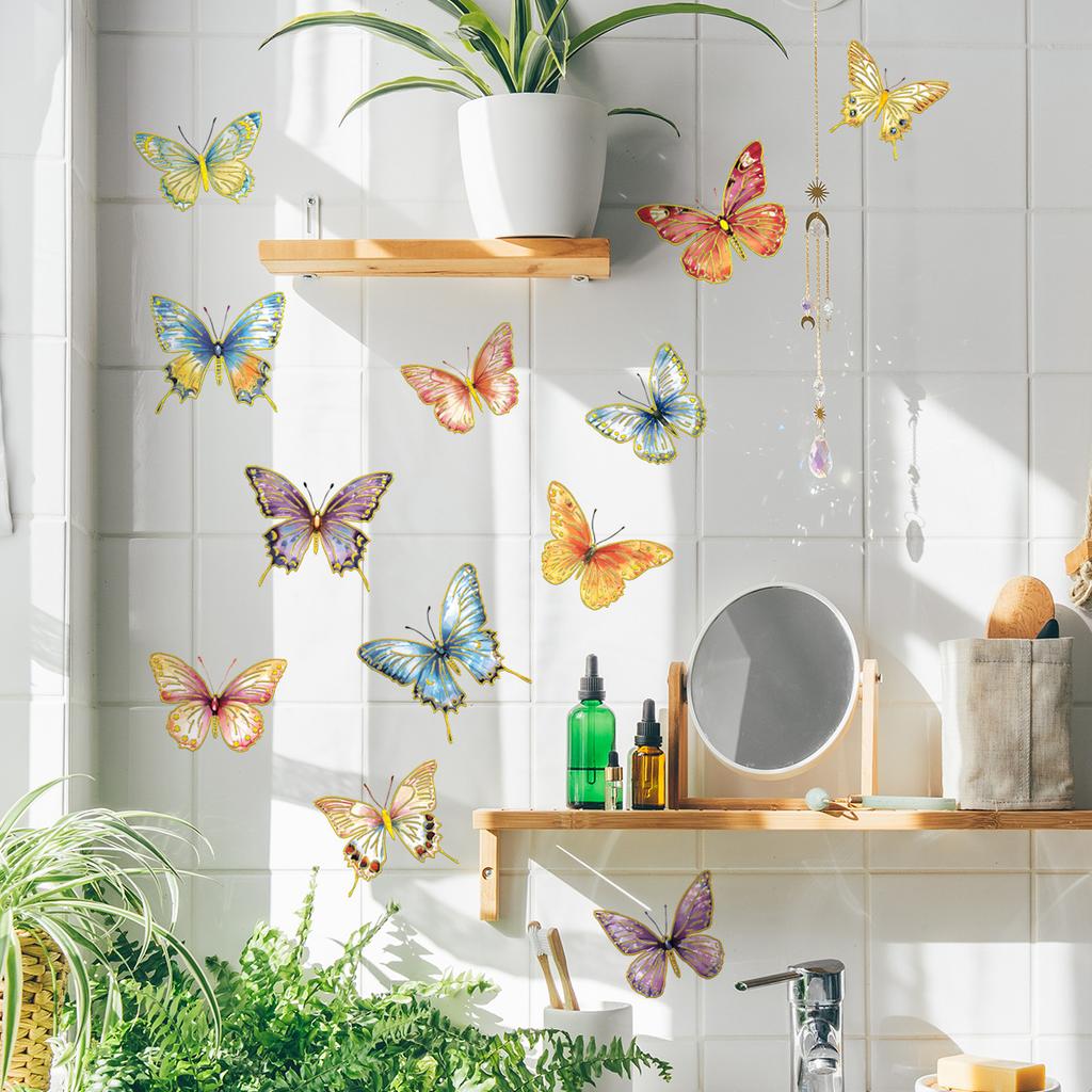 Tj11000 Креативная милая многоцветная наклейка на стену с бабочками, украшение, гостиная, спальня, фон, самоклеящаяся наклейка на стену