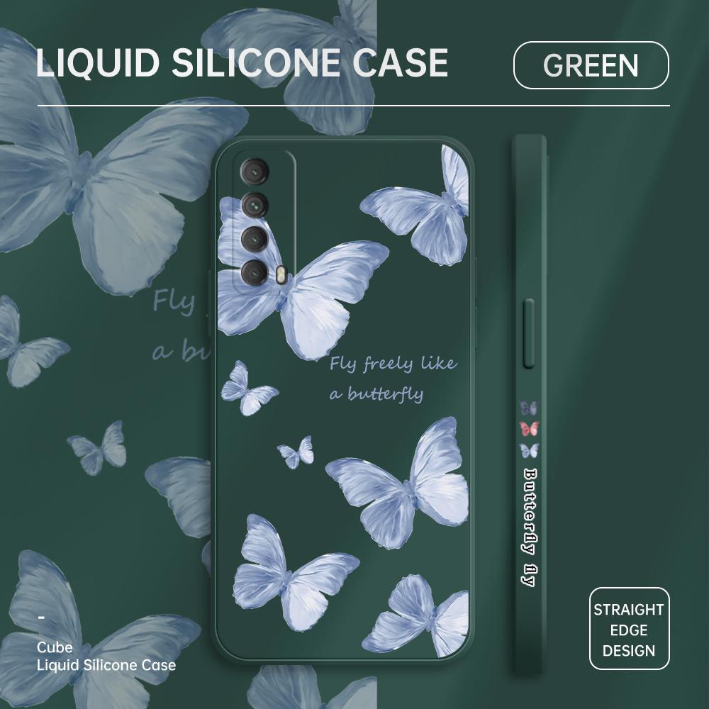 Beautiful Butterfly Phone Case Square Edge Pattern Liquid Silicone TPU Full Cover Camera Protect Cover for Huawei Honor