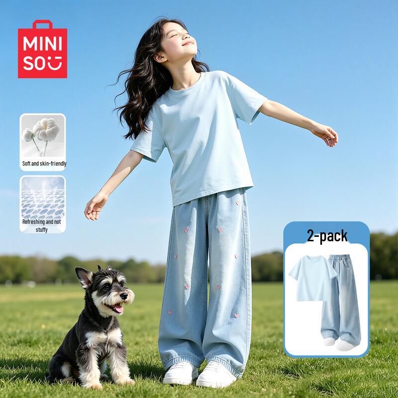 MINISO Летний комплект для девочек 2026: футболка с коротким рукавом и шорты