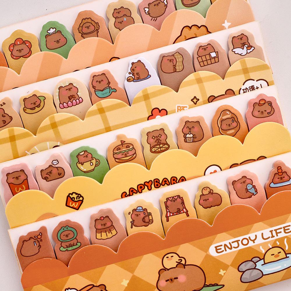 1 Piece Kawaii Stationery Kapibala Cartoon Marker Memo Pad Capybara Bookmark Flags Index Tab Sticky Notes Stickers