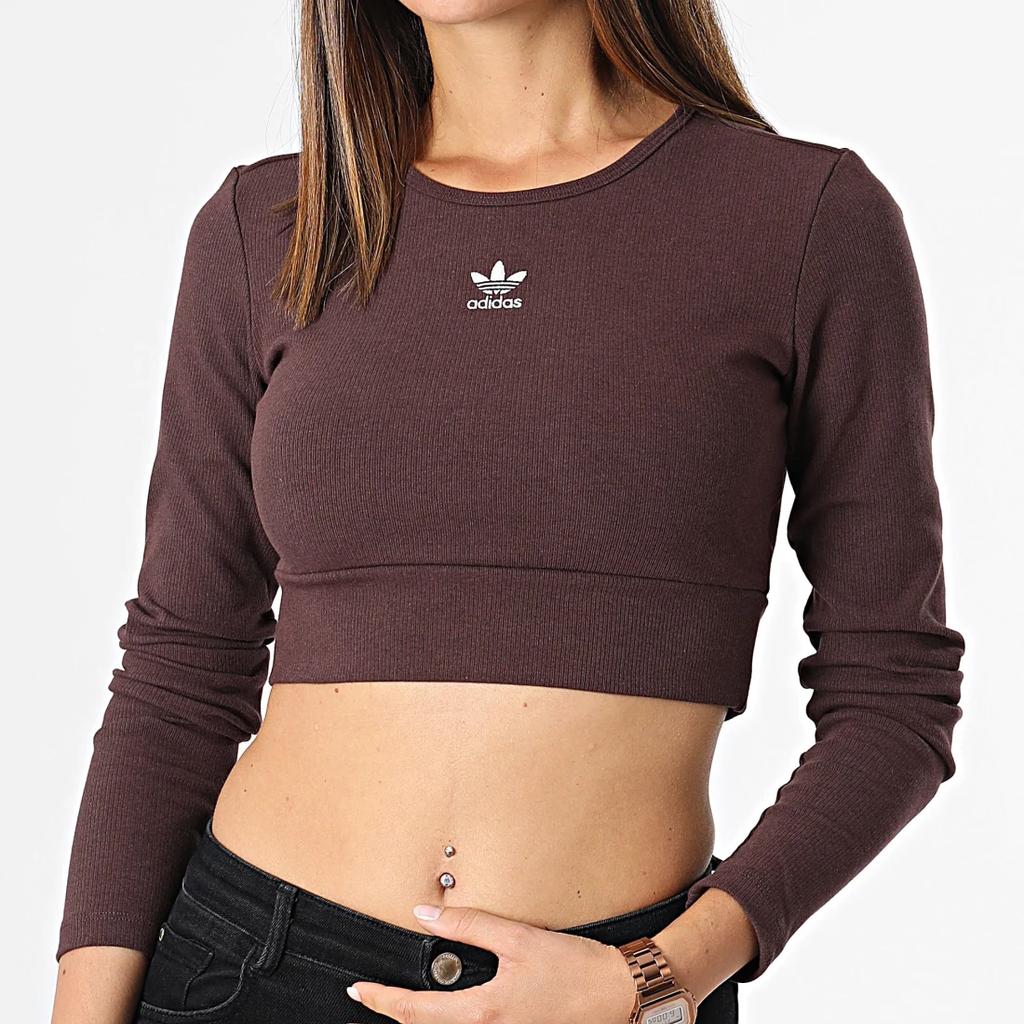adidas Футболка Originals Essentials Rib с длинным рукавом, женская, темно-серо-коричневая IJ5385