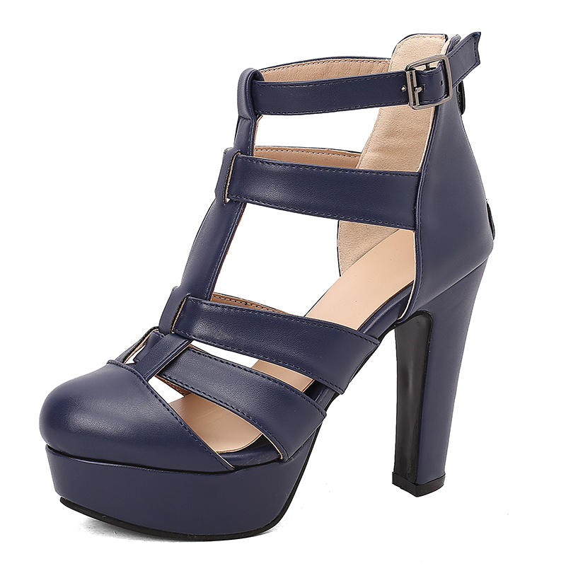 Женские босоножки на высоком каблуке весна и лето новые в европейском и американском стиле водонепроницаемые римские сандалии на толстом каблуке большого размера