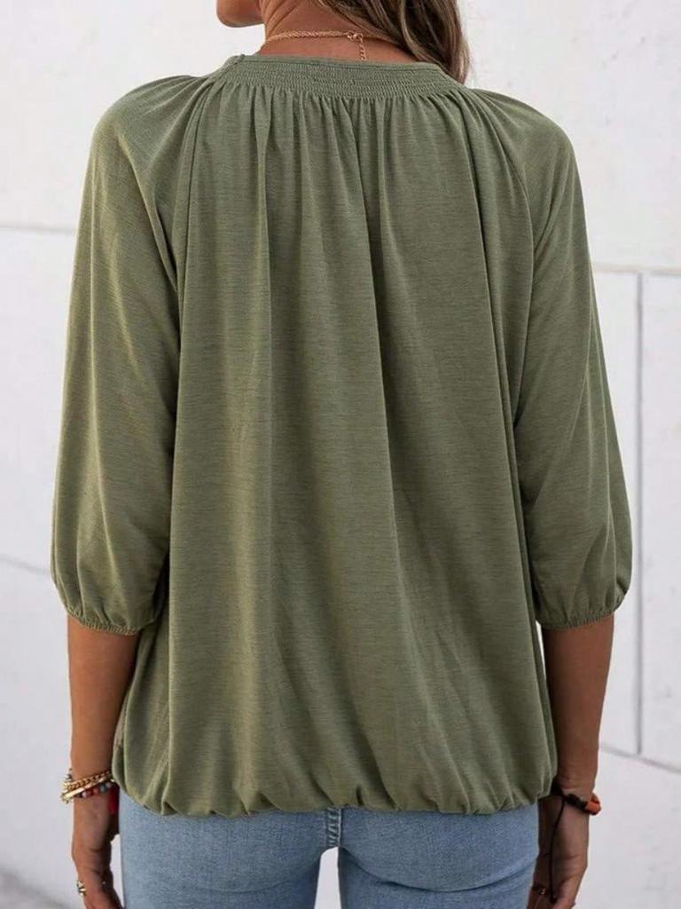 Women's Cotton Crew Neck T-Shirt Half Sleeve Loose Pleated Basic Blouse Top