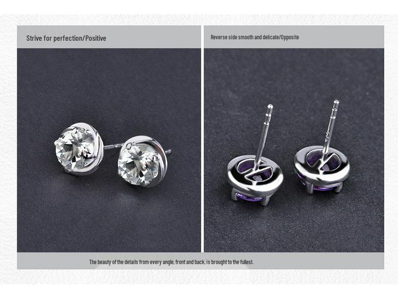 925 Sterling Silver Four-Pronged Purple Amethyst Stud Earrings for European & American Markets