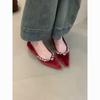 American Single Shoes Women's Spring Pointed Rhinestone Velvet Soft Bottom Commuting Flat Bottom French Shallow Mouth Wedding Shoes Pure Desire Wind