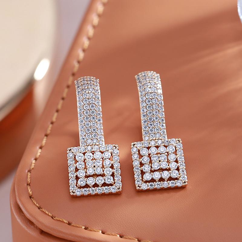 Party Earrings Classic Womens Large Golden Color Square Ethnic Brides Antique Wedding Jewelry