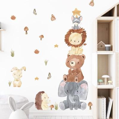 Мультяшные наклейки на стену с животными для детских комнат, для девочек, для мальчиков, для украшения детской комнаты, обои, наклейки на стену со слоном, медведем, львом