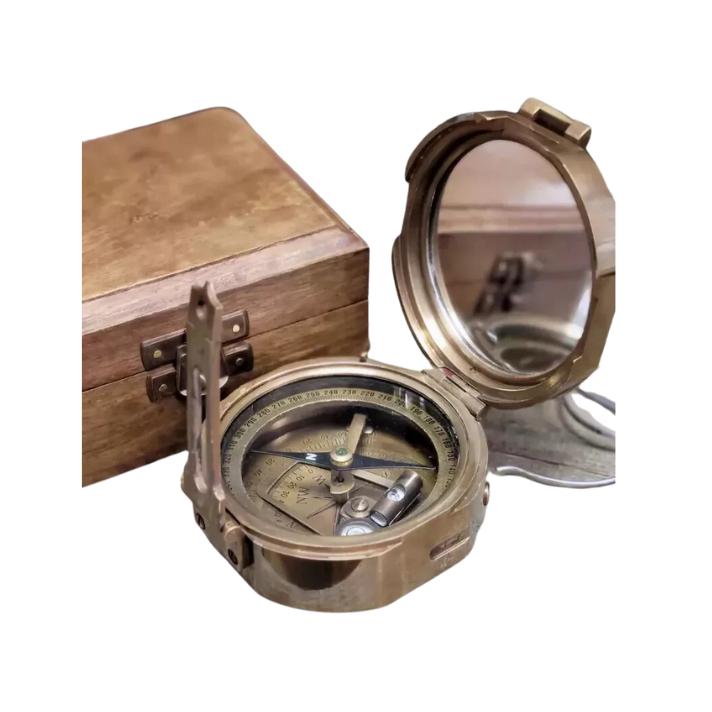 Compass 100% Working Brass Brunton Pocket Transit Compass With Wooden Box