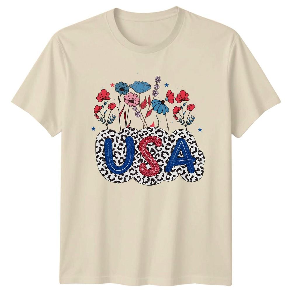 Usa Unisexs TShirt Floral Leopard Patriotic 4th Of July Gift For Her