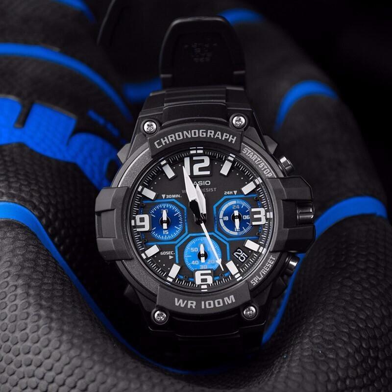 Casio ЧАСЫ Модный Тренд Контрастный Цвет Уличный Ретро Классика Три Глаза Шесть Стрелок Водонепроницаемые Спортивные Кварцевый Механизм Пластиковый Ремешок MCW-100H-1A2VDF