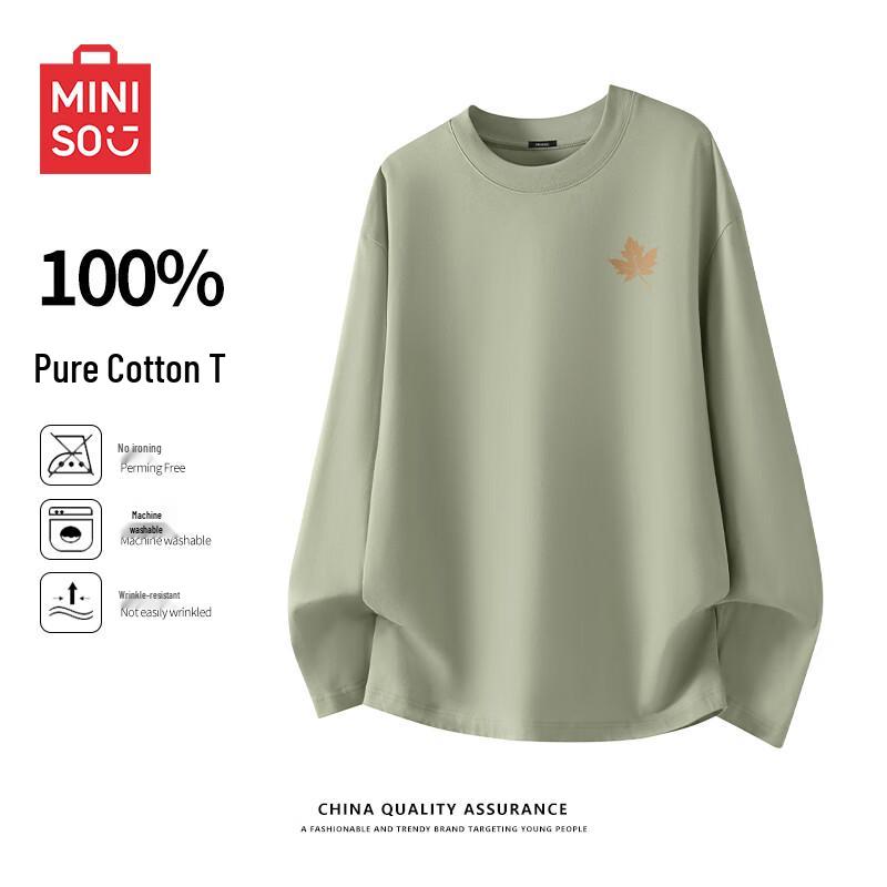MINISO Унисекс Хлопковая футболка с длинным рукавом и круглым вырезом, плотная