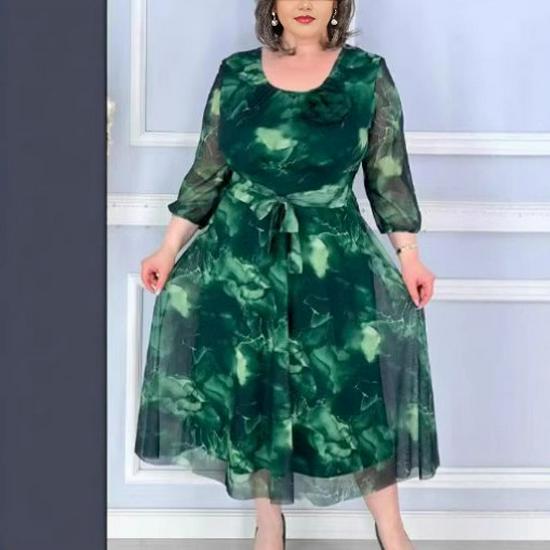 Весна/Лето 2025 Элегантное Двухслойное Длинное Платье с Принтом и Круглым Вырезом