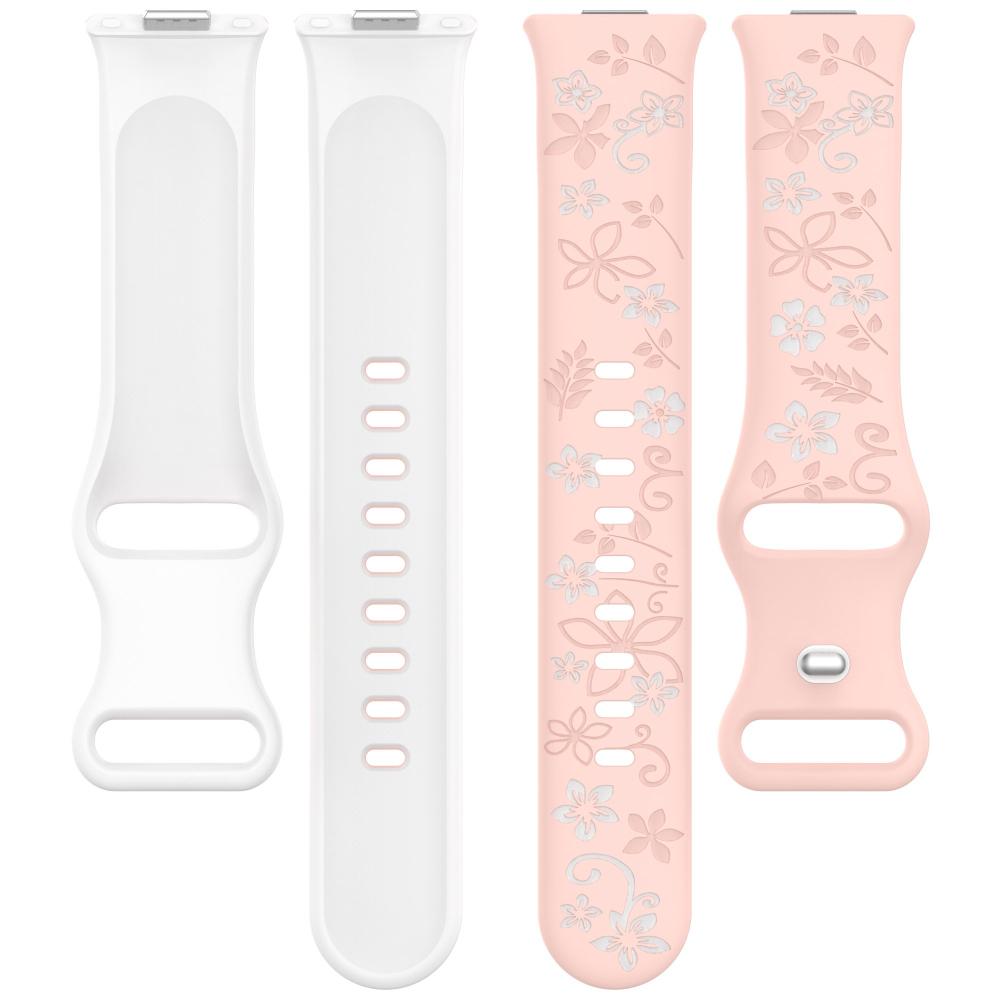 Two‑Color Embossed Floral Silicone Watch Band with Butterfly Clasp for Huawei Watch Fit 3 / 4 / 5 / 4 Pro / 5 Pro