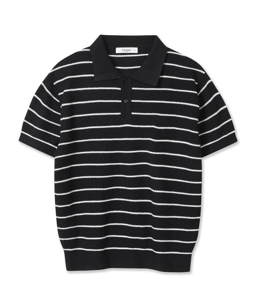 POLYGRAM Textured Striped Collared Short Sleeve Knit - 3 Colors